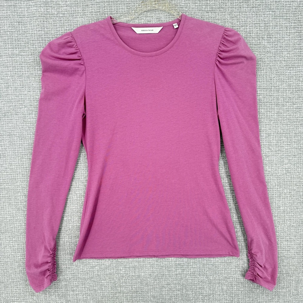 Rebecca Taylor T-Shirt Womens XS Pink Jersey Puff Sleeve Coquette Cottage Tech